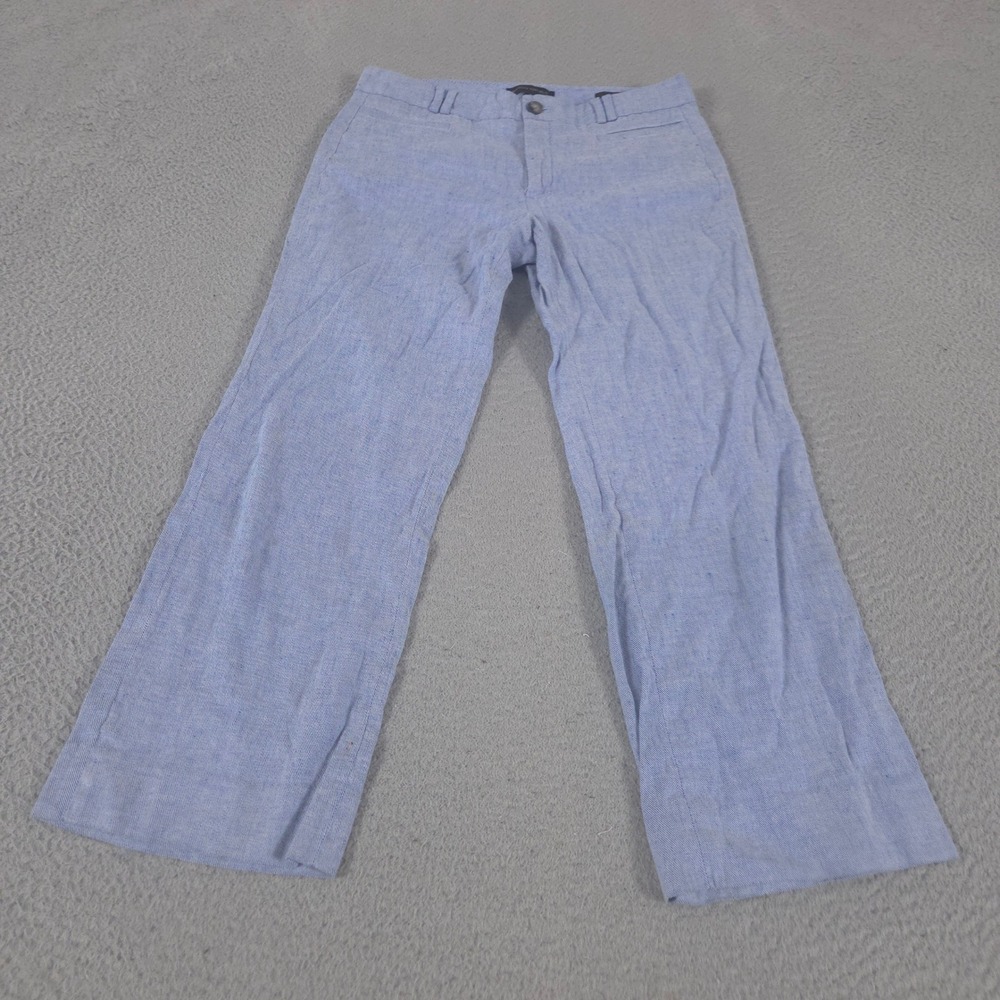 Banana Republic Pants Womens 4 Blue Logan Crop Wide Leg Linen Blend Pinstripe